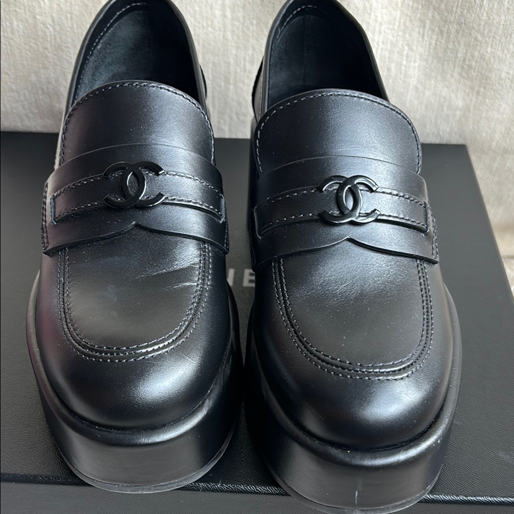 Chanel Black Platform Leather Loafers - Picture 7 of 12